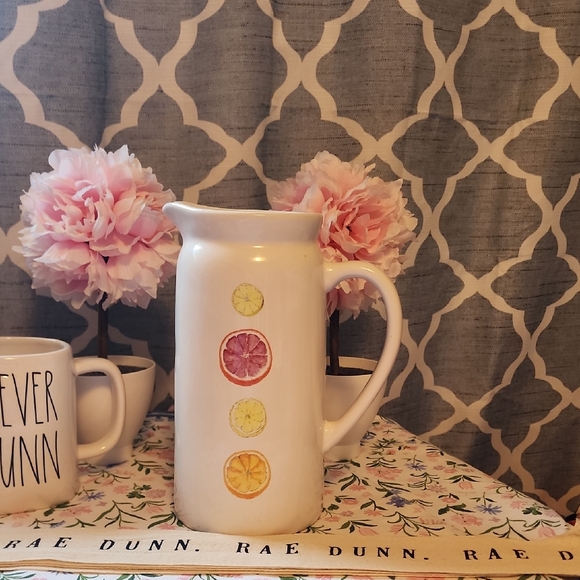 Rae Dunn Other - Rae Dunn White Pitcher with Colorful Citrus Motifs